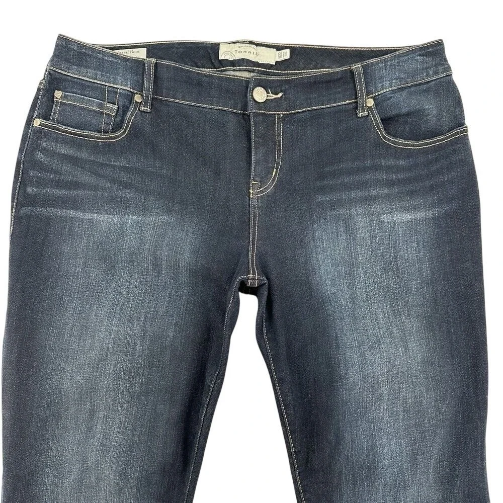 Torrid Size 16R Relaxed Boot Jeans Dark Wash Blue Denim Mid Rise Plus Whiskered
